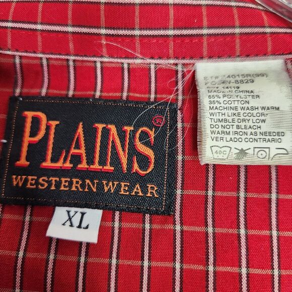 Plains Western Wear Shirt Mens XL Red Plaid Pearl Snap Long Sleeve Cowboy Rodeo - Picture 4 of 7